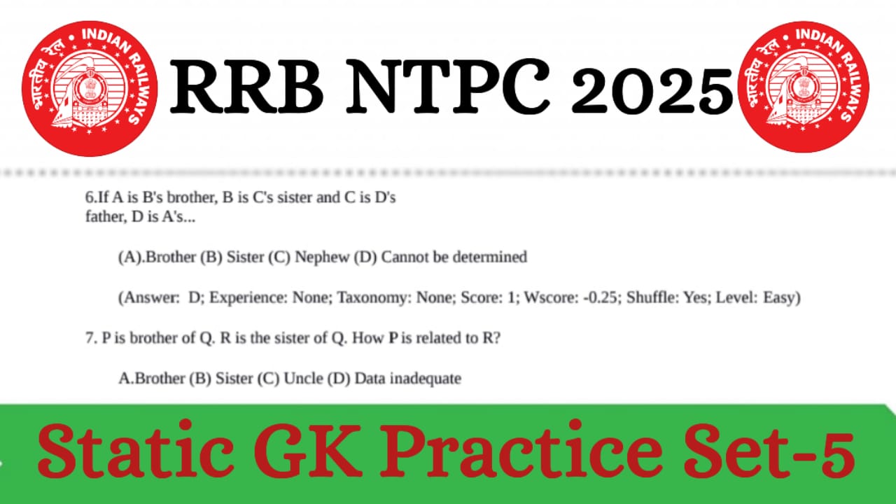 RRB NTPC 2025 Static GK Practice Set-5