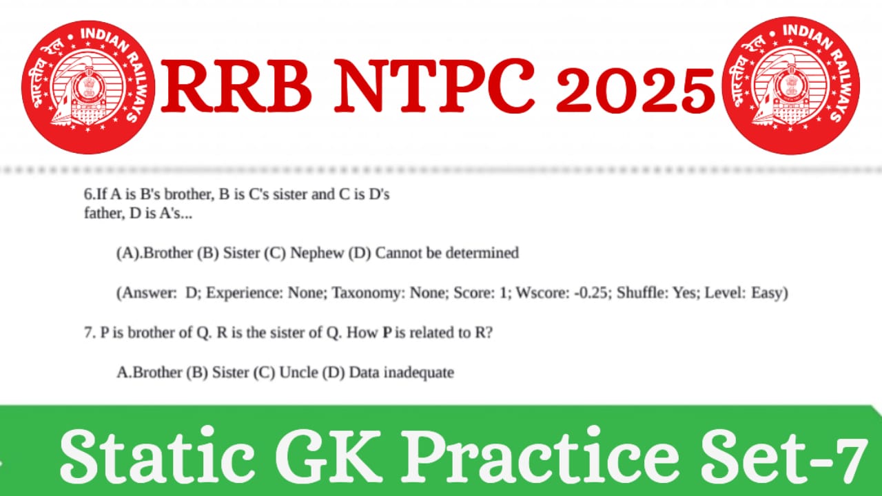 RRB NTPC 2025 Static GK Practice Set-7